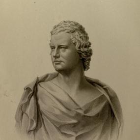 Bust of William Edmondstoune Aytoun in Roman dress, with curly hair, by James Charles Armytage.