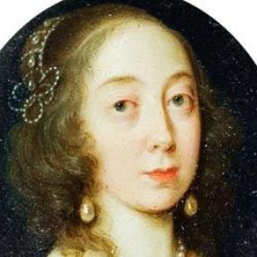 Head-and-shoulders portrait of Lady Jane Cavendish.  Turned slightly to her left, she looks out to the viewer with slightly raised eyebrows. Her hair is off of her face, falling in soft curls to her shoulder. She is dressed in blue, with a jewelled headpiece, and pearl necklace and drop earrings.