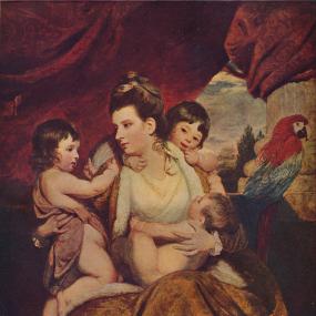 1097 reproduction of Joshua Reynolds's 1773 painting of Alison Cockburn and her three eldest sons, with a parrot in the background. 
