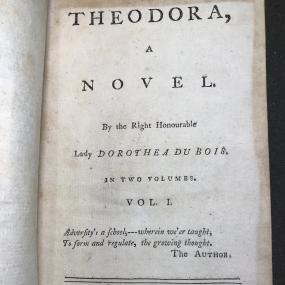 Title-page of vol.1 Dorothea Du Bois's novel "Theodora",. 1770.