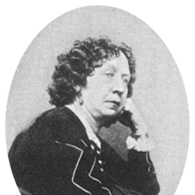 Oval black-and-white, head-and-shoulders photograph of Fanny Fern. She is sitting with her cheek resting on her left hand. Her dark hair is parted in the middle, done in rigid waves. She is wearing earrings and a dark dress buttoned in front with thin stripes on her sleeves.