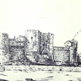 Photograph of 1699 drawing of York Castle, where Mary Fisher was imprisoned.