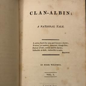Title-page of Christian Isobel Johnstone's novel or national tale "Clan-Albin", 1815, vol. 1..