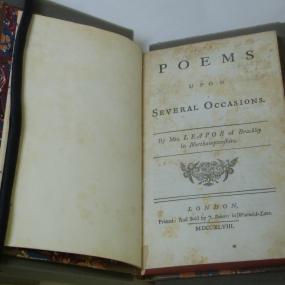 Title-page of Mary Leapor's "Poems upon Several Occasions", posthumously published by subscription in 1748. A second volume followed in 1751.