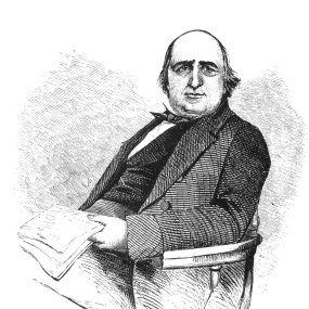 Henry Mayhew, seated, with papers in hand, turning to look at the viewer. Image from a daguerreotype by Richard Beard, used to illustrate Mayhew's London Labour and the London Poor, vol. 1, 1851.