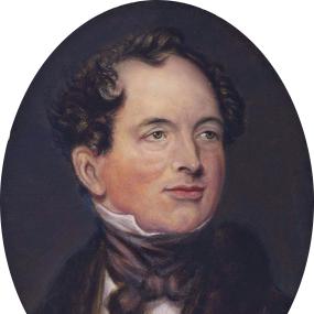 Oval-shaped portrait painting of Thomas Moore, who is depicted from approximately the chest up.